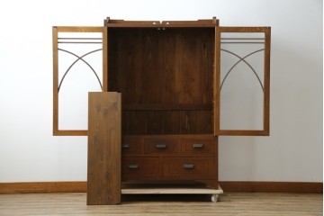 和製アンティーク　昭和初期　栗材　曲線意匠のガラス戸が味わい深い本箱　(R-085294)