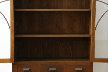 和製アンティーク　昭和初期　栗材　曲線意匠のガラス戸が味わい深い本箱　(R-085294)