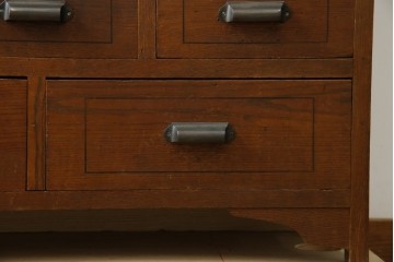 和製アンティーク　昭和初期　栗材　曲線意匠のガラス戸が味わい深い本箱　(R-085294)