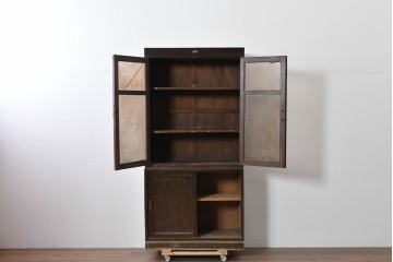 和製アンティーク　ナラ材の風合いが味わい深い二段重ね収納棚　(R-085295)