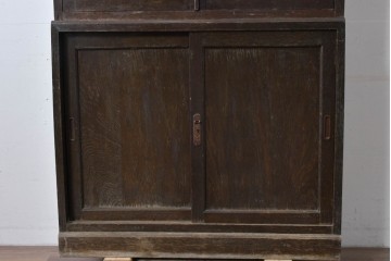 和製アンティーク　ナラ材の風合いが味わい深い二段重ね収納棚　(R-085295)