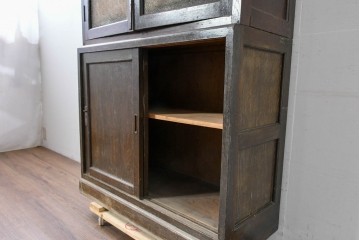 和製アンティーク　ナラ材の風合いが味わい深い二段重ね収納棚　(R-085295)