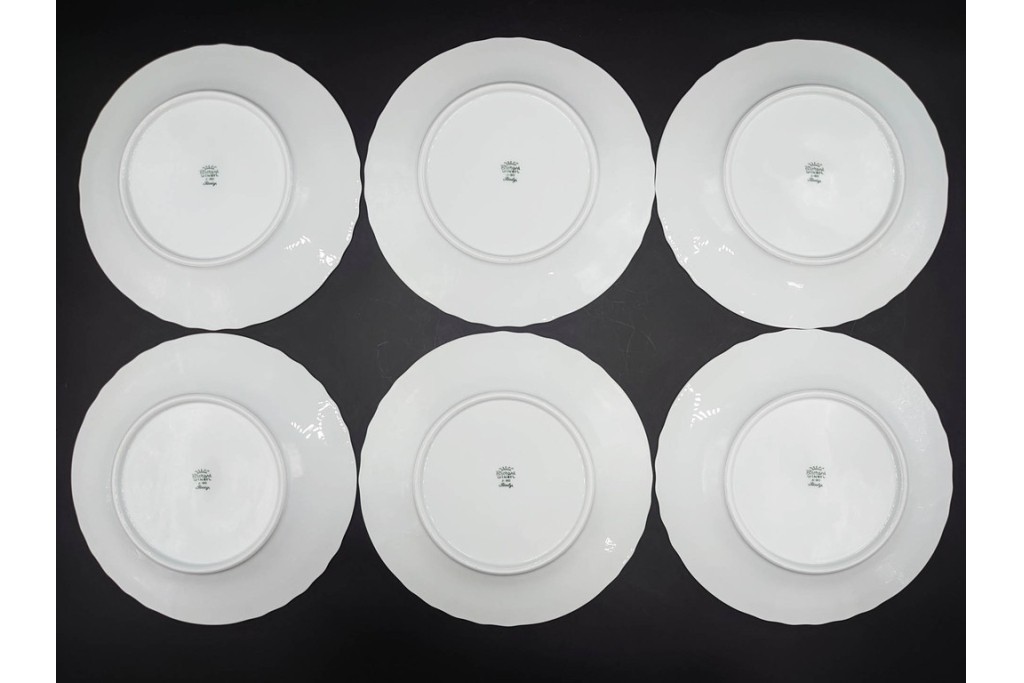 イタリア　Richard Ginori(リチャードジノリ)　ベッキオホワイト　直径約26cm　白磁の縁取りが上品なプレート6枚セット　(R-085297)