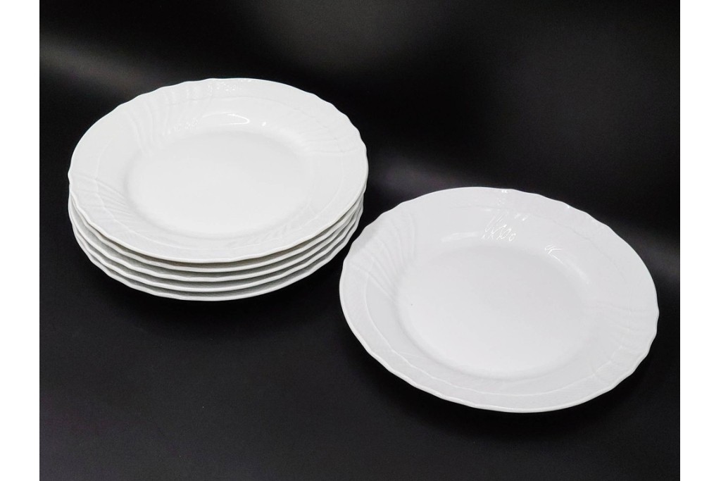 イタリア　Richard Ginori(リチャードジノリ)　ベッキオホワイト　直径約26cm　白磁の縁取りが上品なプレート6枚セット　(R-085297)