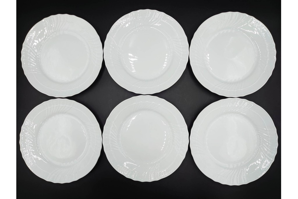 イタリア　Richard Ginori(リチャードジノリ)　ベッキオホワイト　直径約26cm　白磁の縁取りが上品なプレート6枚セット　(R-085297)