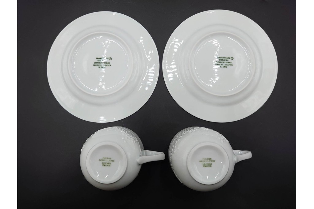 フランス　LIMOGES(リモージュ)　Philippe Deshoulieres(フィリップ デズリエ)　上質な白磁のコーヒーカップ&ソーサー6客セット　(R-085298)