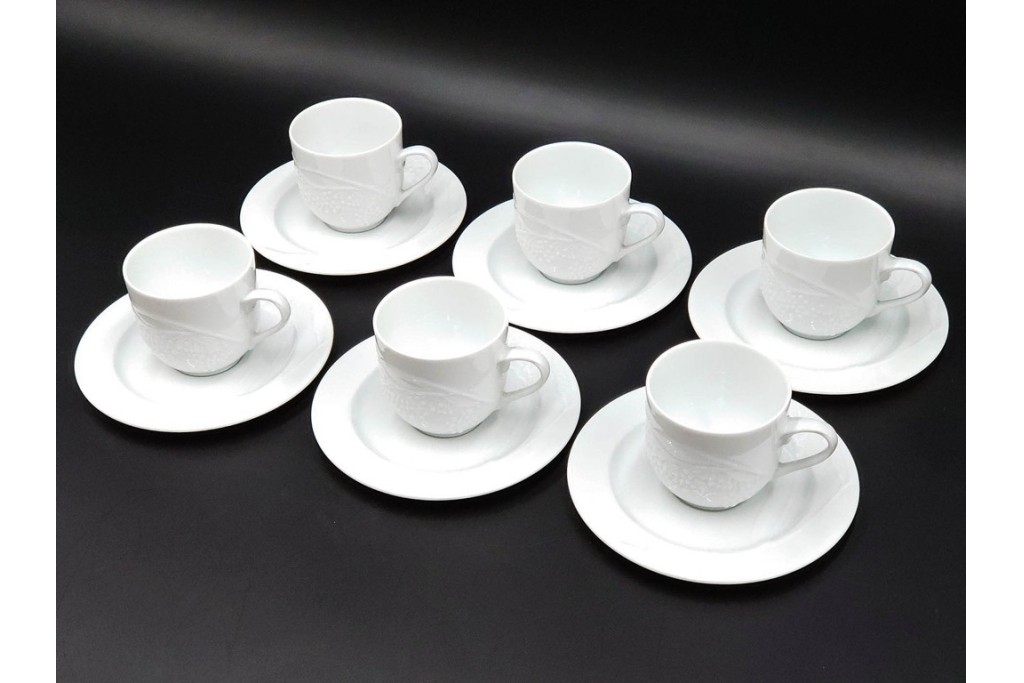 フランス　LIMOGES(リモージュ)　Philippe Deshoulieres(フィリップ デズリエ)　上質な白磁のコーヒーカップ&ソーサー6客セット　(R-085298)