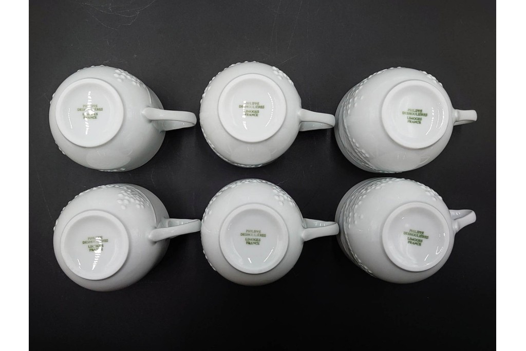 フランス　LIMOGES(リモージュ)　Philippe Deshoulieres(フィリップ デズリエ)　上質な白磁のコーヒーカップ&ソーサー6客セット　(R-085298)