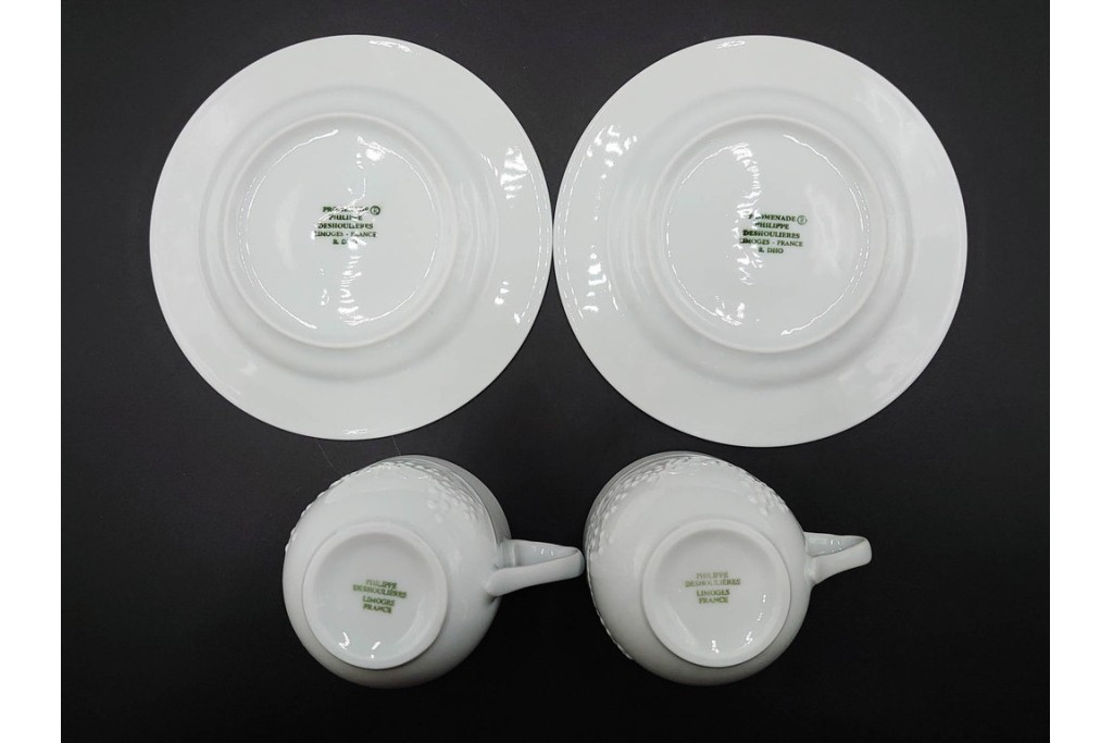 フランス　LIMOGES(リモージュ)　Philippe Deshoulieres(フィリップ デズリエ)　上質な白磁のコーヒーカップ&ソーサー6客セット　(R-085298)