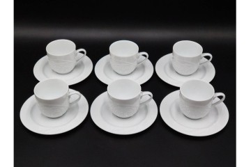 フランス　LIMOGES(リモージュ)　Philippe Deshoulieres(フィリップ デズリエ)　上質な白磁のコーヒーカップ&ソーサー6客セット　(R-085298)