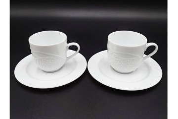 フランス　LIMOGES(リモージュ)　Philippe Deshoulieres(フィリップ デズリエ)　上質な白磁のコーヒーカップ&ソーサー6客セット　(R-085298)