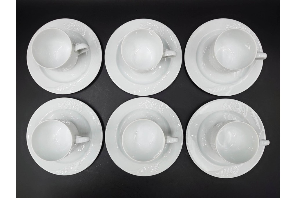 フランス　LIMOGES(リモージュ)　Philippe Deshoulieres(フィリップ デズリエ)　上質な白磁のコーヒーカップ&ソーサー6客セット　(R-085298)