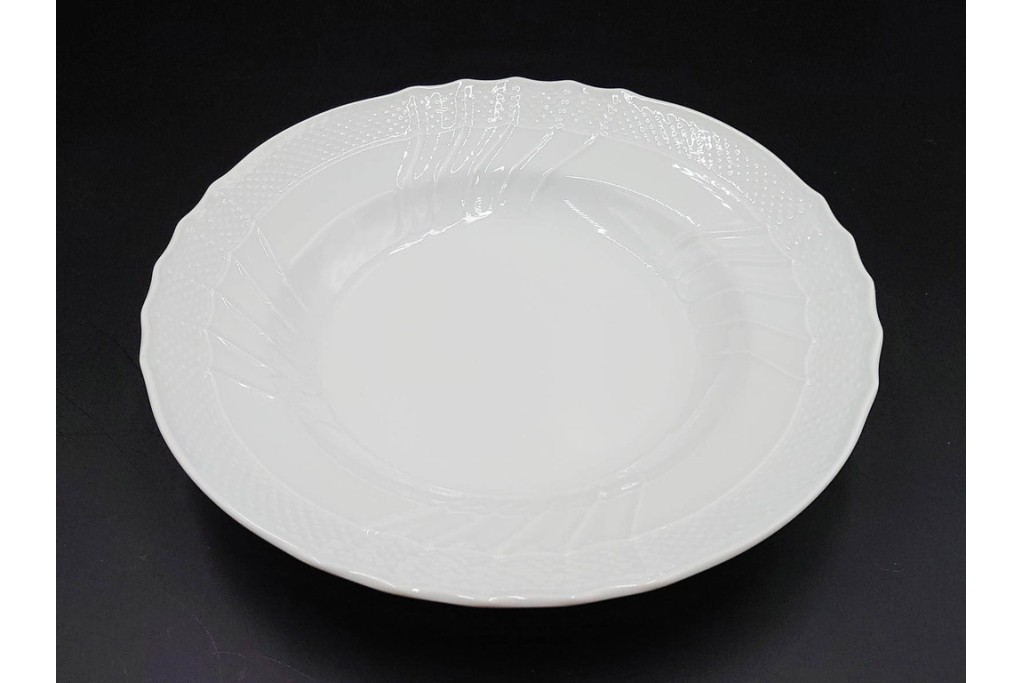 イタリア　Richard Ginori(リチャードジノリ)　ベッキオホワイト 約23cm　白磁のレリーフが上品なスーププレート6枚セット　(R-085299)