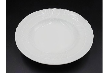 イタリア　Richard Ginori(リチャードジノリ)　ベッキオホワイト 約23cm　白磁のレリーフが上品なスーププレート6枚セット　(R-085299)