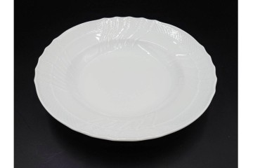 イタリア　Richard Ginori(リチャードジノリ)　ベッキオホワイト 約23cm　白磁のレリーフが上品なスーププレート6枚セット　(R-085299)