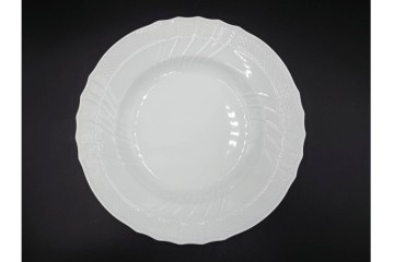 イタリア　Richard Ginori(リチャードジノリ)　ベッキオホワイト 約23cm　白磁のレリーフが上品なスーププレート6枚セット　(R-085299)