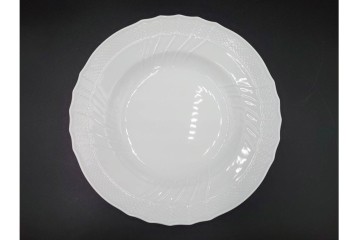 イタリア　Richard Ginori(リチャードジノリ)　ベッキオホワイト 約23cm　白磁のレリーフが上品なスーププレート6枚セット　(R-085299)