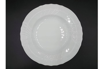 イタリア　Richard Ginori(リチャードジノリ)　ベッキオホワイト 約23cm　白磁のレリーフが上品なスーププレート6枚セット　(R-085299)