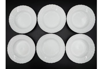 イタリア　Richard Ginori(リチャードジノリ)　ベッキオホワイト 約23cm　白磁のレリーフが上品なスーププレート6枚セット　(R-085299)