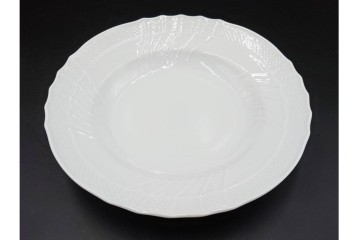 イタリア　Richard Ginori(リチャードジノリ)　ベッキオホワイト 約23cm　白磁のレリーフが上品なスーププレート6枚セット　(R-085299)