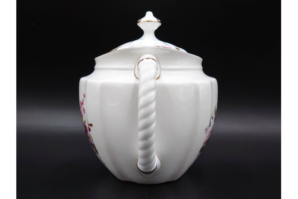 イギリス　ROYAL CROWN DERBY(ロイヤルクラウンダービー)　ポジー　花束文様が愛らしいティーポット・シュガーポット・クリーマーセット　(R-085301)