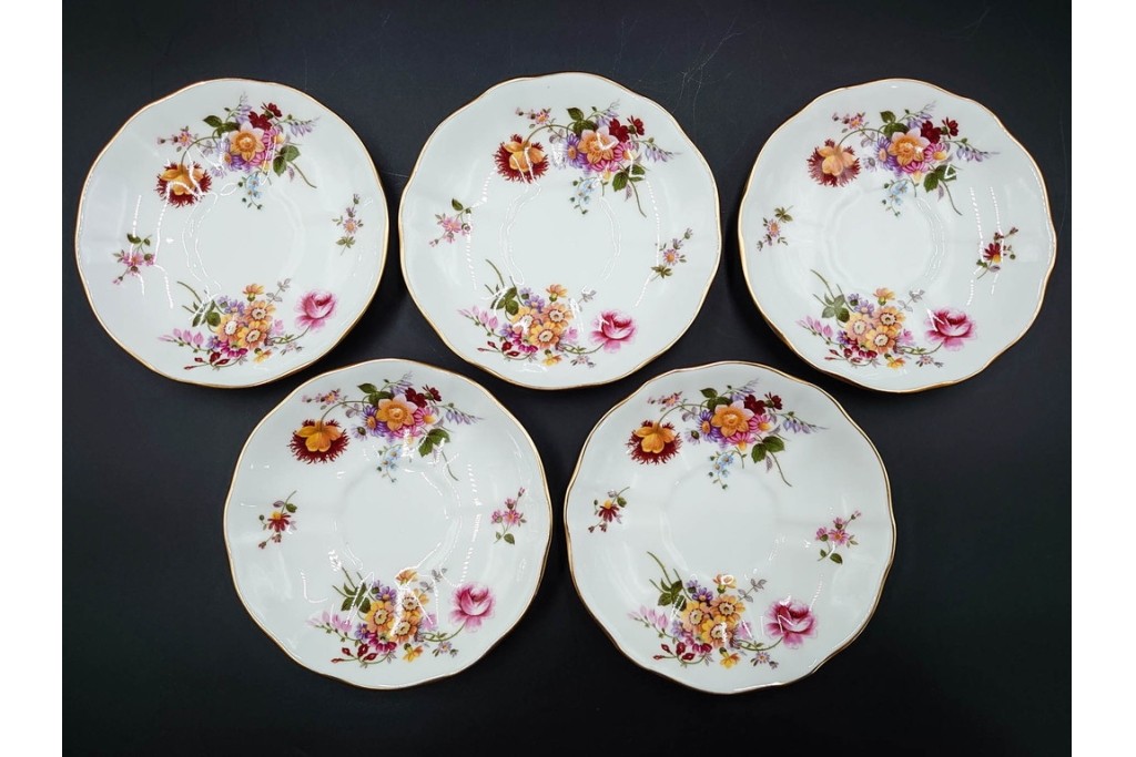 イギリス　ROYAL CROWN DERBY(ロイヤルクラウンダービー)　ポジー　花束文様が愛らしいトリオ5客セット　(R-085303)