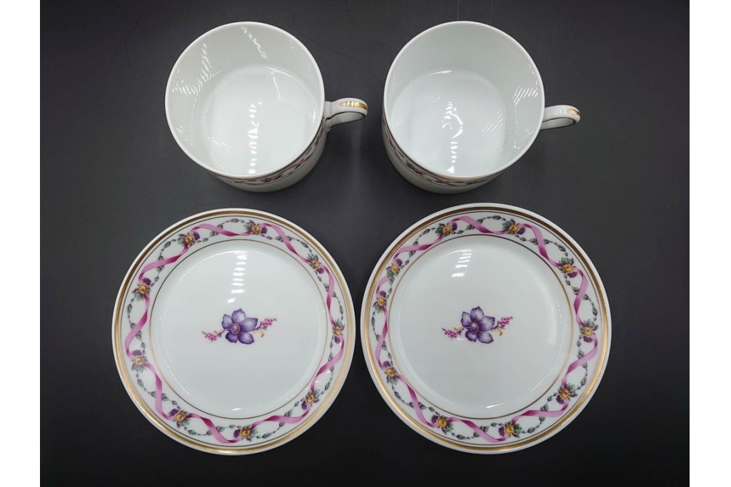 イタリア　Richard Ginori(リチャードジノリ)　インペロジュリエッタ　ピンクリボンと小花柄が可憐なトリオ4客セット　(R-085304)