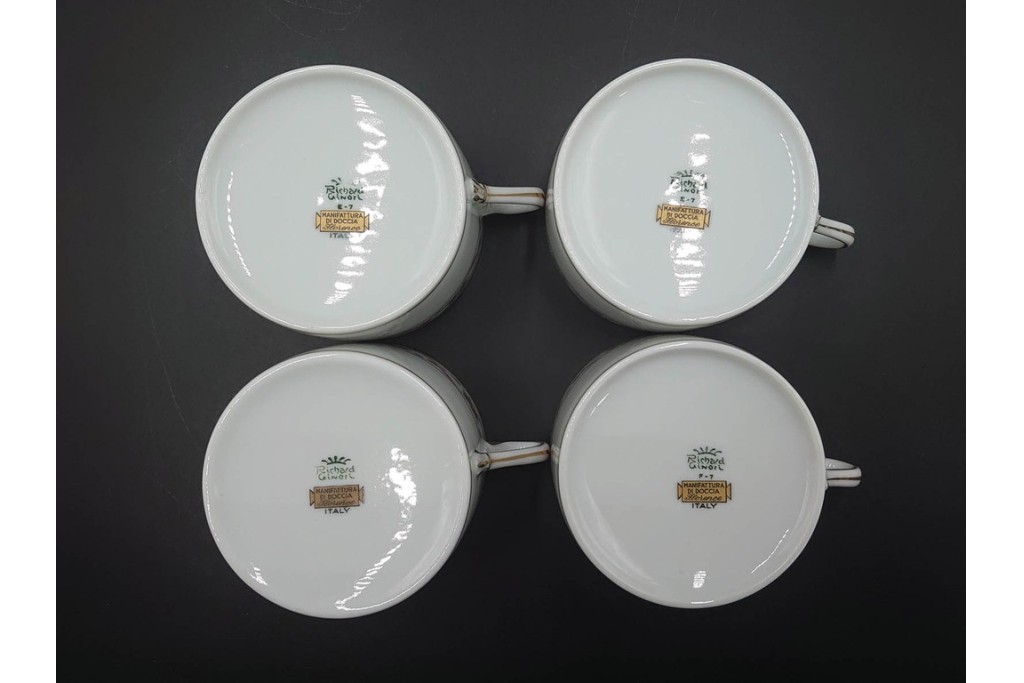 イタリア　Richard Ginori(リチャードジノリ)　インペロジュリエッタ　ピンクリボンと小花柄が可憐なトリオ4客セット　(R-085304)