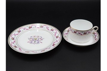 イタリア　Richard Ginori(リチャードジノリ)　インペロジュリエッタ　ピンクリボンと小花柄が可憐なトリオ4客セット　(R-085304)