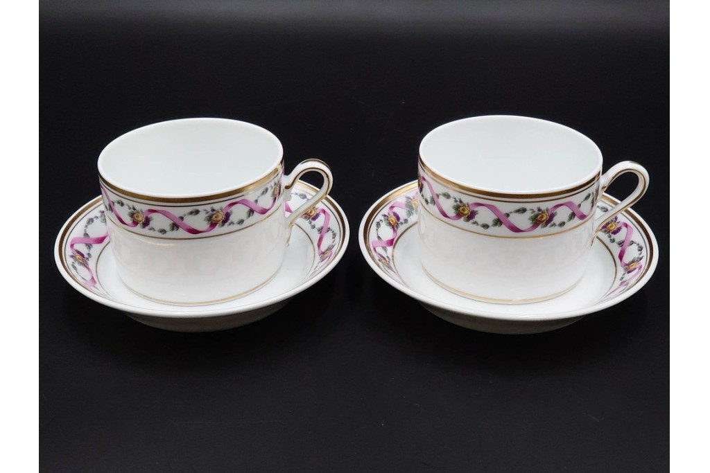 イタリア　Richard Ginori(リチャードジノリ)　インペロジュリエッタ　ピンクリボンと小花柄が可憐なトリオ4客セット　(R-085304)