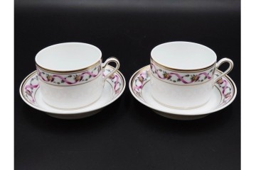 イタリア　Richard Ginori(リチャードジノリ)　インペロジュリエッタ　ピンクリボンと小花柄が可憐なトリオ4客セット　(R-085304)