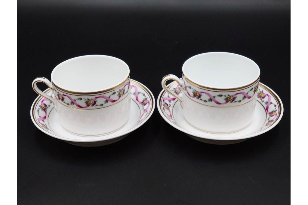 イタリア　Richard Ginori(リチャードジノリ)　インペロジュリエッタ　ピンクリボンと小花柄が可憐なトリオ4客セット　(R-085304)