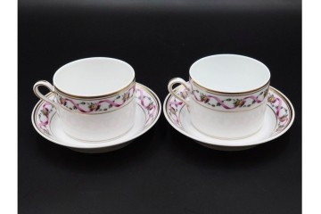 イタリア　Richard Ginori(リチャードジノリ)　インペロジュリエッタ　ピンクリボンと小花柄が可憐なトリオ4客セット　(R-085304)