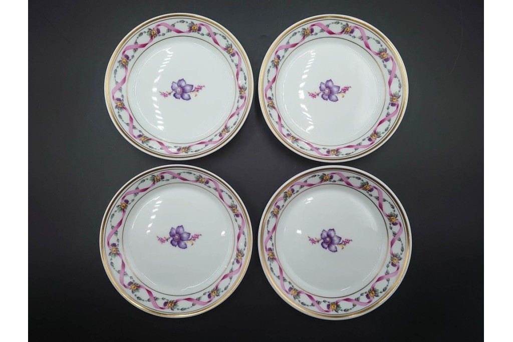 イタリア　Richard Ginori(リチャードジノリ)　インペロジュリエッタ　ピンクリボンと小花柄が可憐なトリオ4客セット　(R-085304)