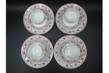 イタリア　Richard Ginori(リチャードジノリ)　インペロジュリエッタ　ピンクリボンと小花柄が可憐なトリオ4客セット　(R-085304)