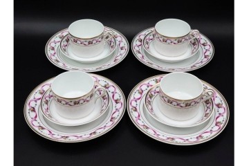 イタリア　Richard Ginori(リチャードジノリ)　インペロジュリエッタ　ピンクリボンと小花柄が可憐なトリオ4客セット　(R-085304)