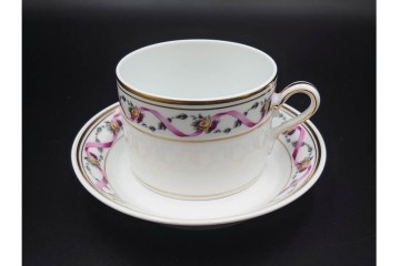 イタリア　Richard Ginori(リチャードジノリ)　インペロジュリエッタ　ピンクリボンと小花柄が可憐なトリオ3客セット　(R-085305)