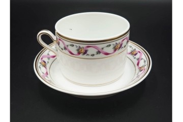 イタリア　Richard Ginori(リチャードジノリ)　インペロジュリエッタ　ピンクリボンと小花柄が可憐なトリオ3客セット　(R-085305)