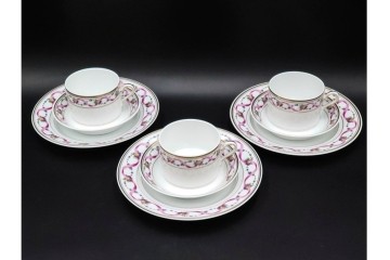 イタリア　Richard Ginori(リチャードジノリ)　インペロジュリエッタ　ピンクリボンと小花柄が可憐なトリオ3客セット　(R-085305)