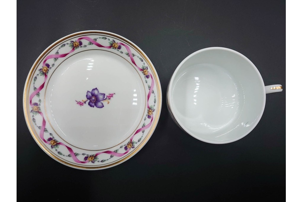 イタリア　Richard Ginori(リチャードジノリ)　インペロジュリエッタ　ピンクリボンと小花柄が可憐なトリオ3客セット　(R-085305)