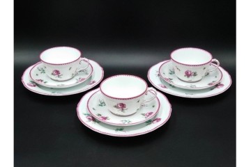 イタリア　Richard Ginori(リチャードジノリ)　アンティックローズ　可憐なバラが散りばめられたトリオ3客セット　(R-085306)