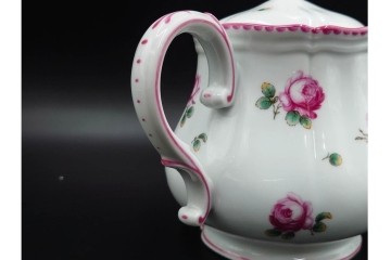 イタリア　Richard Ginori(リチャードジノリ)　アンティックローズ　ピンクの縁取りが上品なティーポット・シュガーポット・クリーマーセット　(R-085308)