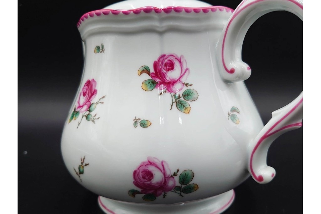 イタリア　Richard Ginori(リチャードジノリ)　アンティックローズ　ピンクの縁取りが上品なティーポット・シュガーポット・クリーマーセット　(R-085308)