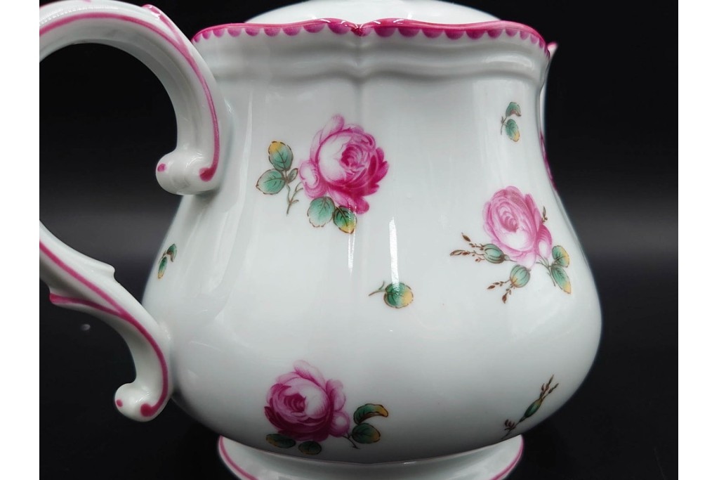 イタリア　Richard Ginori(リチャードジノリ)　アンティックローズ　ピンクの縁取りが上品なティーポット・シュガーポット・クリーマーセット　(R-085308)
