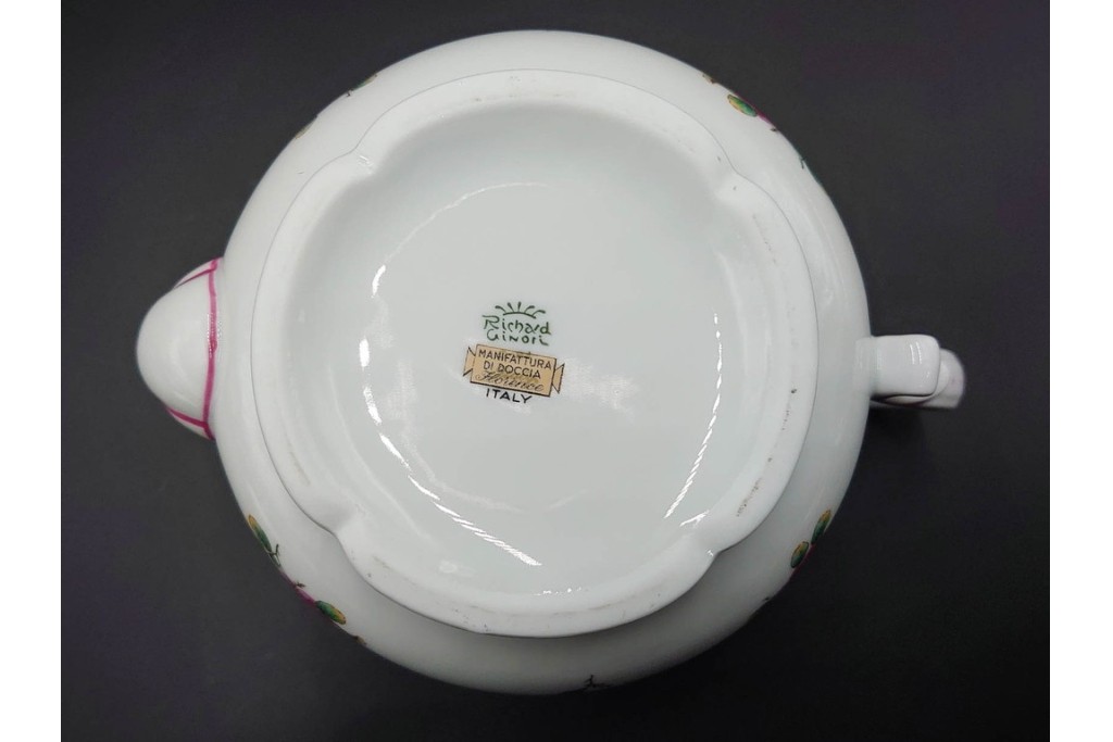 イタリア　Richard Ginori(リチャードジノリ)　アンティックローズ　ピンクの縁取りが上品なティーポット・シュガーポット・クリーマーセット　(R-085308)