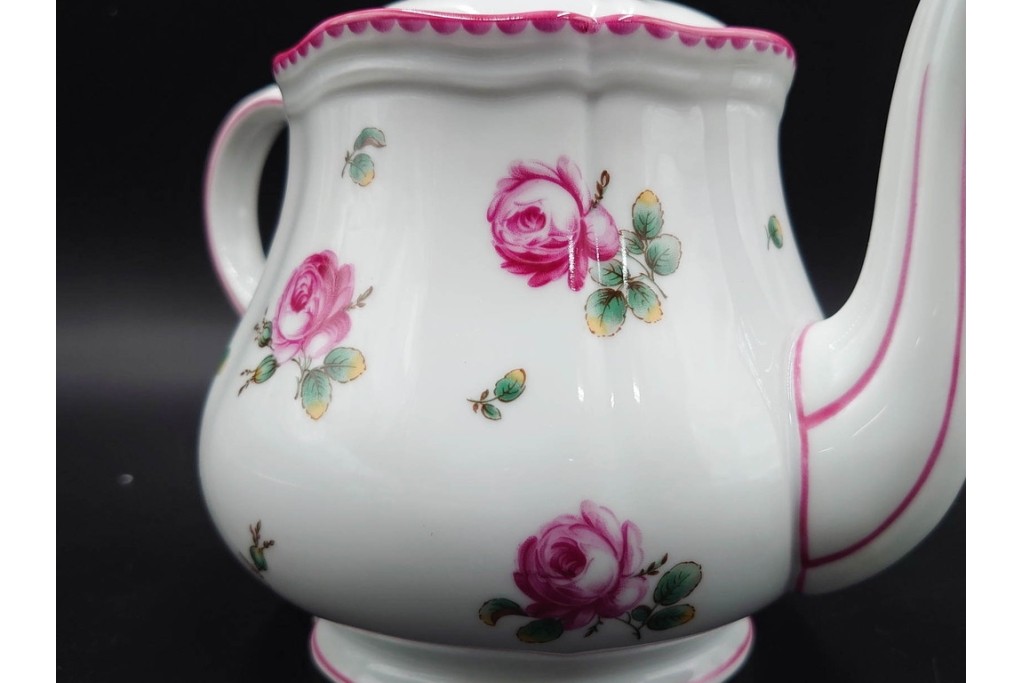 イタリア　Richard Ginori(リチャードジノリ)　アンティックローズ　ピンクの縁取りが上品なティーポット・シュガーポット・クリーマーセット　(R-085308)