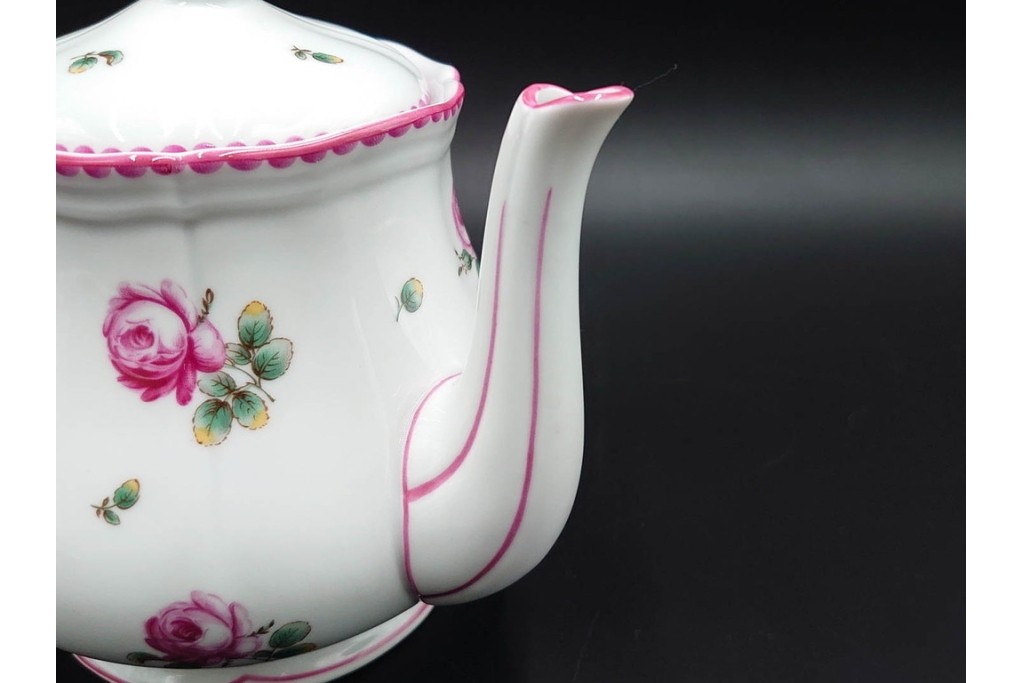 イタリア　Richard Ginori(リチャードジノリ)　アンティックローズ　ピンクの縁取りが上品なティーポット・シュガーポット・クリーマーセット　(R-085308)