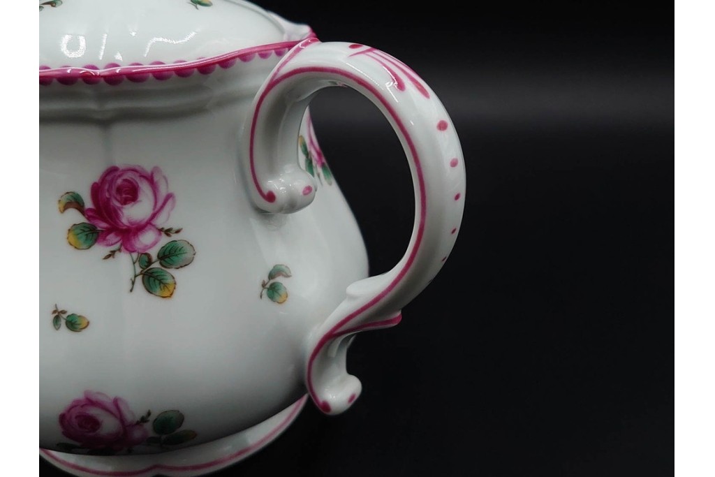 イタリア　Richard Ginori(リチャードジノリ)　アンティックローズ　ピンクの縁取りが上品なティーポット・シュガーポット・クリーマーセット　(R-085308)