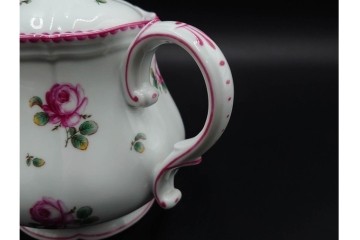 イタリア　Richard Ginori(リチャードジノリ)　アンティックローズ　ピンクの縁取りが上品なティーポット・シュガーポット・クリーマーセット　(R-085308)