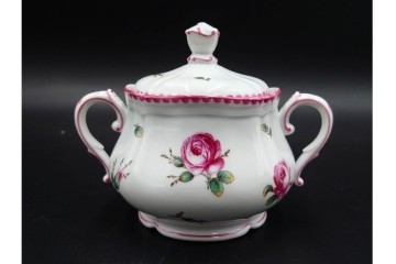 イタリア　Richard Ginori(リチャードジノリ)　アンティックローズ　ピンクの縁取りが上品なティーポット・シュガーポット・クリーマーセット　(R-085308)